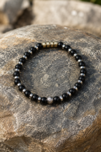 Black Onyx & Hematite Bracelet Silver Spacer Beaded Unisex 19cm Any Size