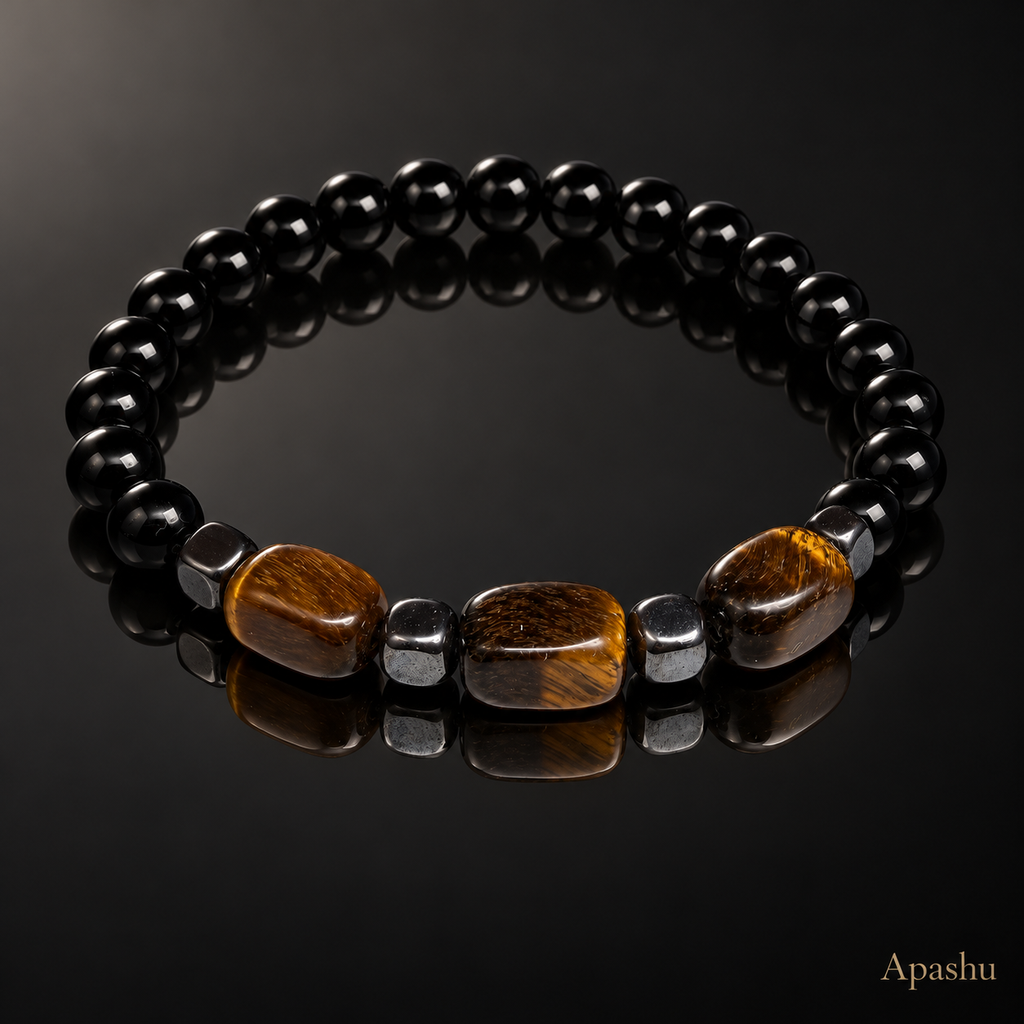 Men's Black Onyx & Tiger Eye Bracelet – Natural Gemstone & Hematite | Handmade Luxury Jewellery