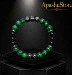 Women’s 8mm Green Malachite, Black Onyx & Hematite Bracelet – 17cm – Handmade – Any Size Available
