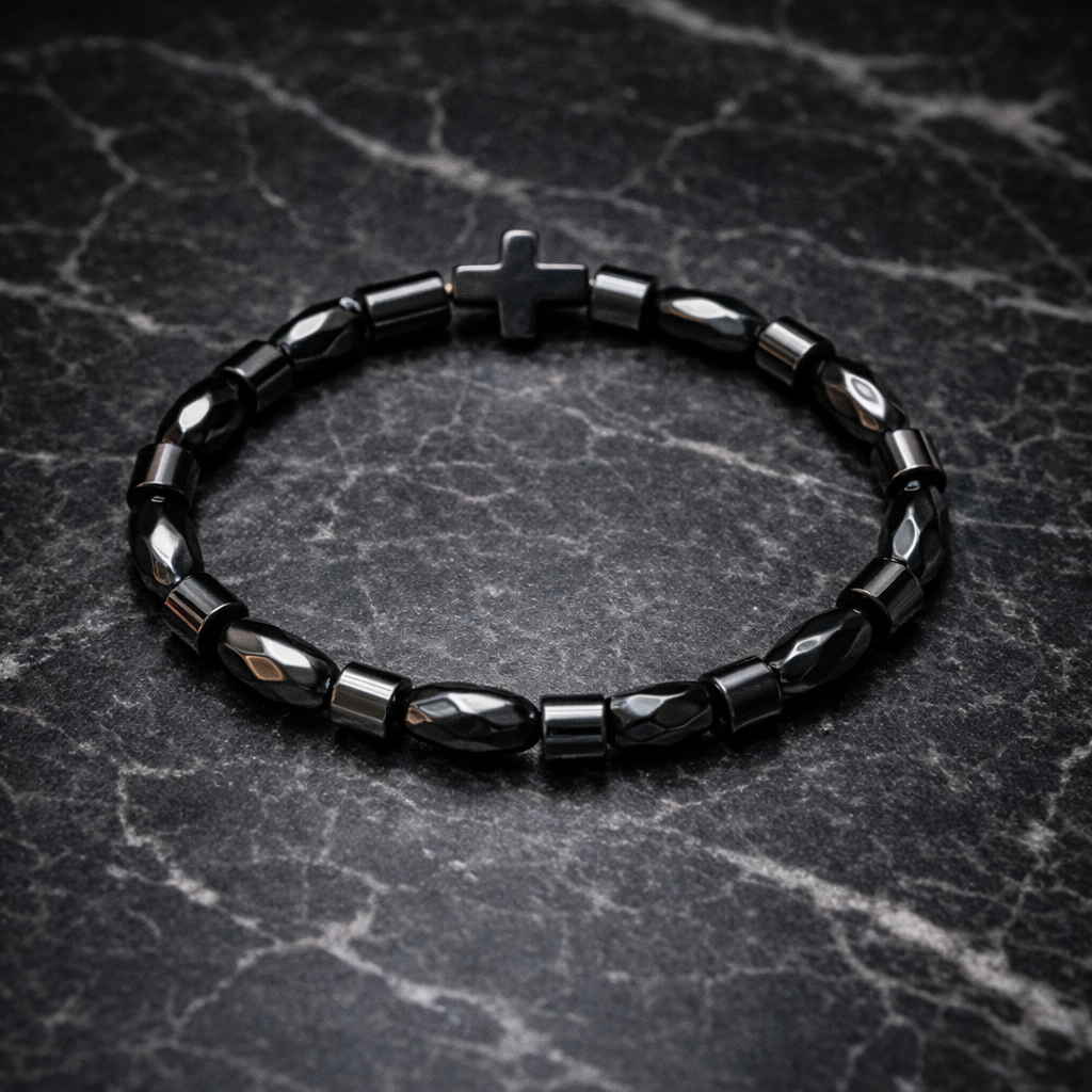 Hematite Cross Bracelet – Protection & Strength | Apashu