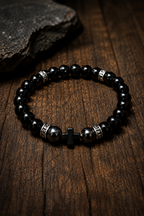 Luxury Onyx & Hematite Cross Bracelet
