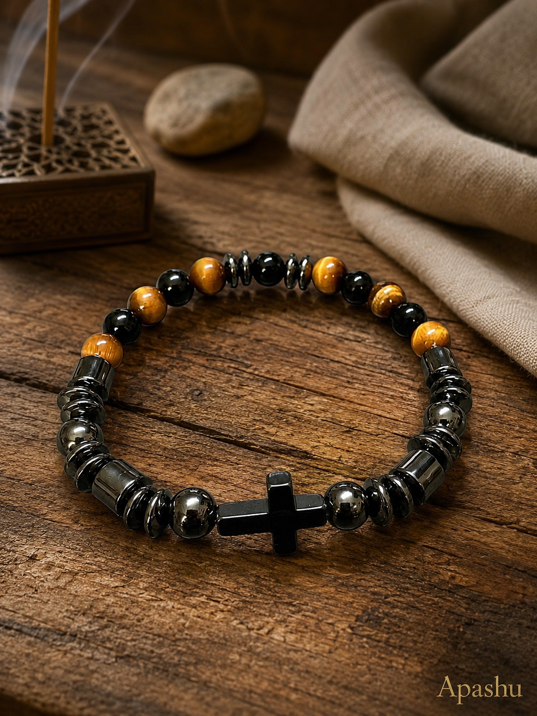Men’s Stone Bracelet – Cross Design – 19 cm – Unisex