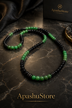 Handmade Black Onyx & Green Jade Style Beaded Necklace – 26 Inch / Slip-On Men’s Necklace