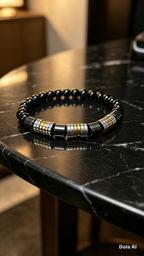 Men’s Black Stone & Hematite Bracelet – 19 cm