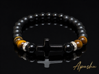 Black Onyx & Tiger Eye Cross Bracelet – Any Size – 19 cm Default – Men Women Gift
