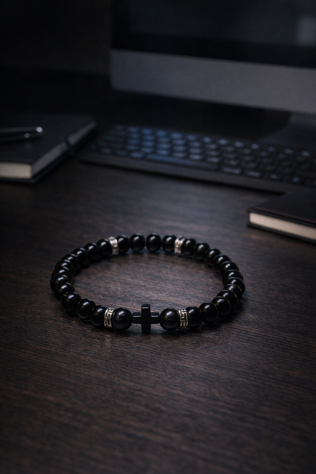 Luxury Onyx & Hematite Cross Bracelet