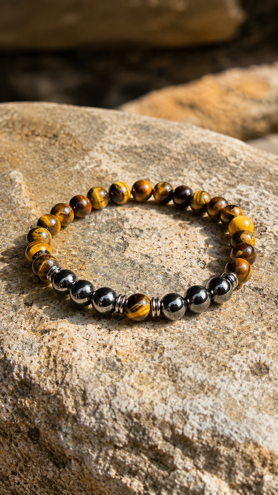 Premium Tiger Eye & Hematite Bracelet – Natural Gemstone Beaded Bracelet 19cm
