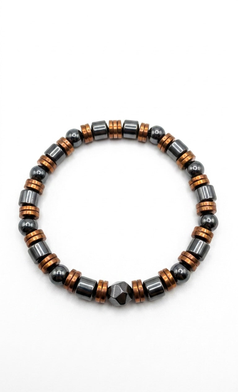 Luxury Black & Metallic Beaded Bracelet 19cm – Men’s Stretch Bracelet – Any Size Available