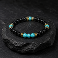 Handmade Black Onyx & Turquoise Bracelet, 8mm Gemstone Beaded Bracelet, Unisex Jewelry, Stretch Bracelet, Custom Size Gift for Men & Women