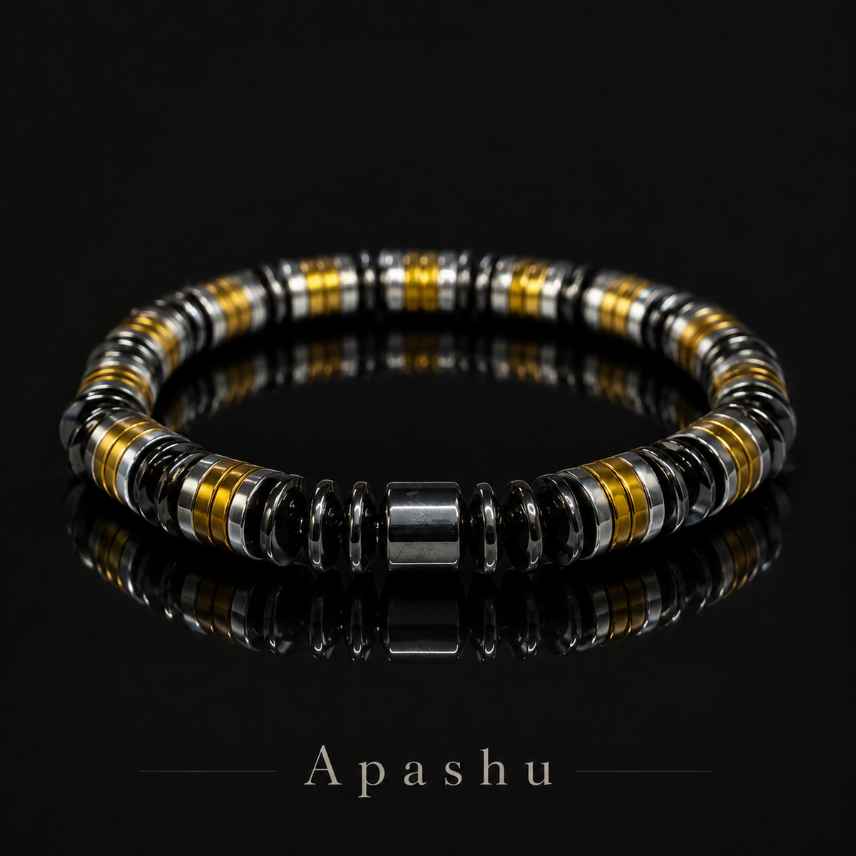 Men’s 8mm Black Gold & Silver Beaded Bracelet – Handmade – Any Size Available