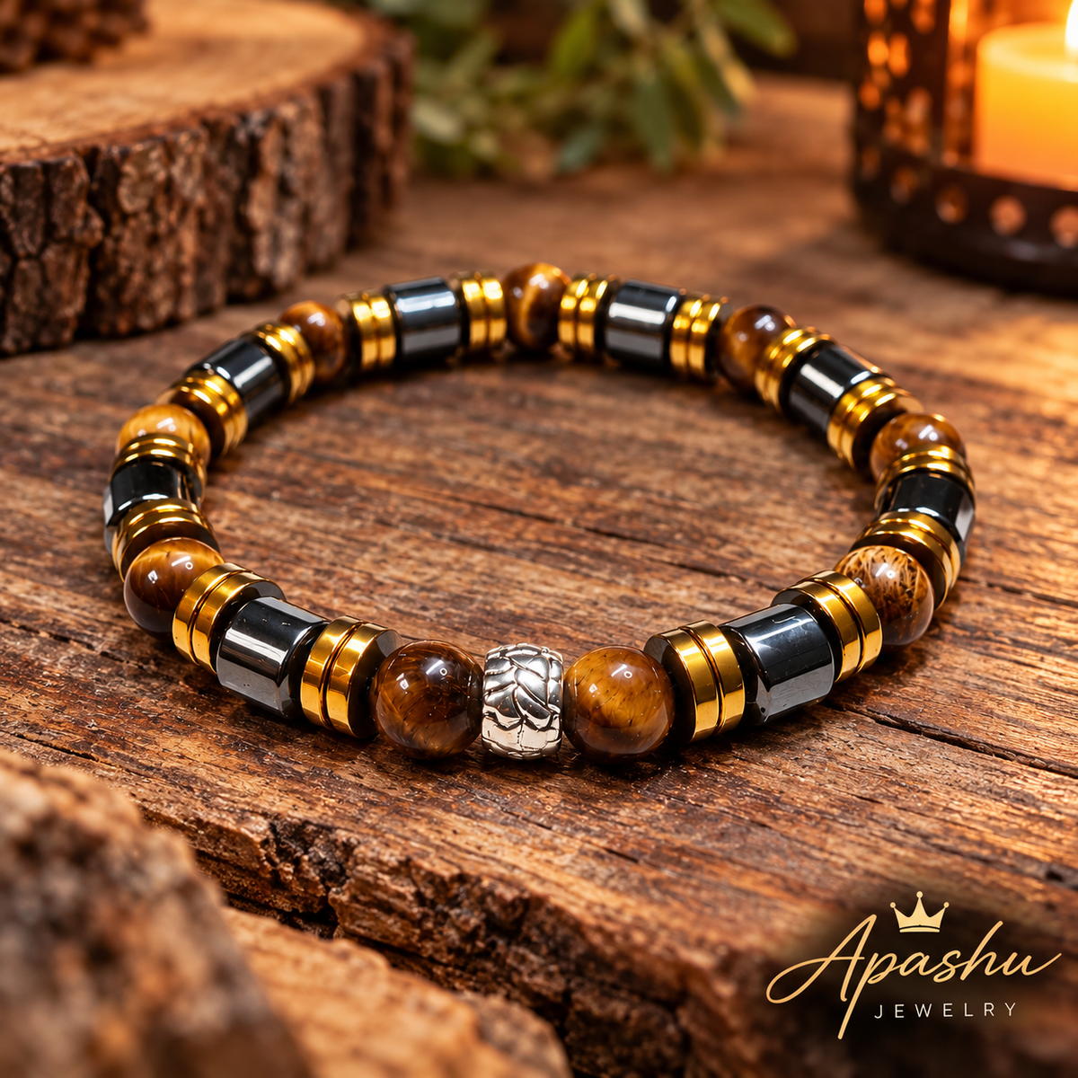 Luxury Tiger Eye & Hematite Bracelet – 19 cm | 8 mm Beads | Handmade | Any Size Available