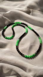 Handmade Black Onyx & Green Jade Style Beaded Necklace – 26 Inch / Slip-On Men’s Necklace