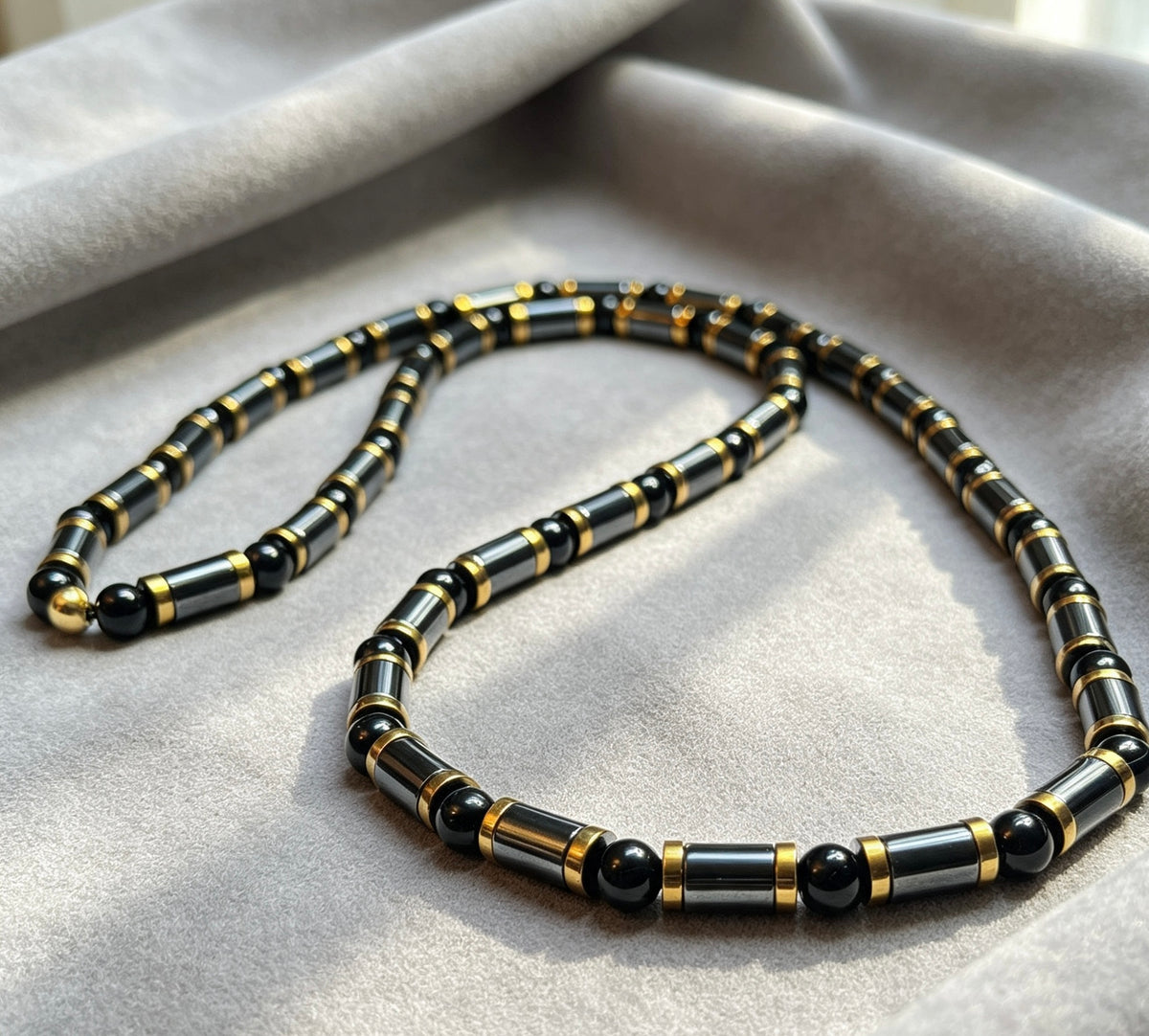 Hematite & Black Onyx Men’s Necklace – 26 Inch – 6mm Beads