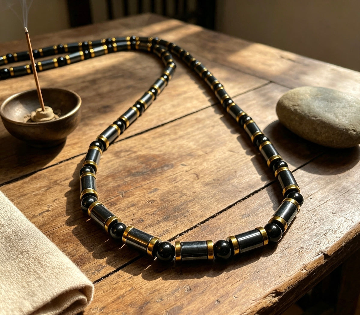 Hematite & Black Onyx Men’s Necklace – 26 Inch – 6mm Beads