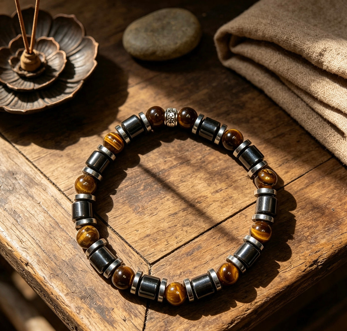 Luxury Tiger Eye & Hematite Men's Bracelet – 8mm Natural Stone