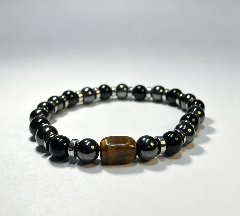 Men’s Black Onyx, Hematite & Tiger Eye Bracelet – Handmade Custom Size