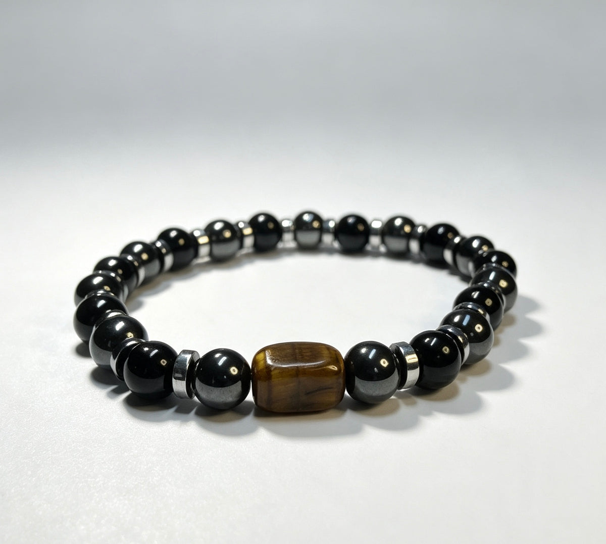 Men’s Black Onyx, Hematite & Tiger Eye Bracelet – Handmade Custom Size