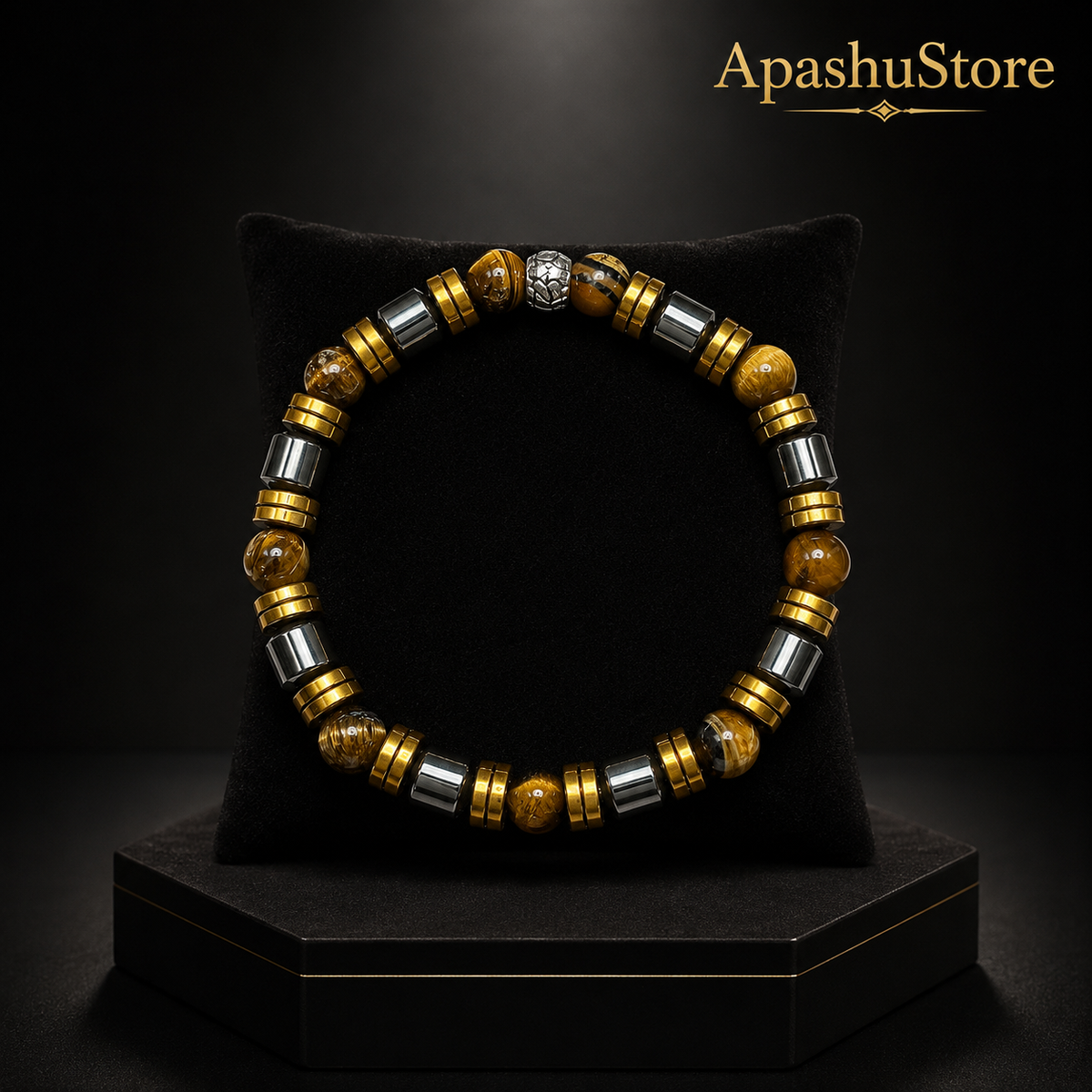 Luxury Tiger Eye & Hematite Bracelet – 19 cm | 8 mm Beads | Handmade | Any Size Available