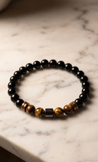 Luxury Black Onyx & Tiger Eye Men’s Bracelet – Handmade Beaded Jewellery