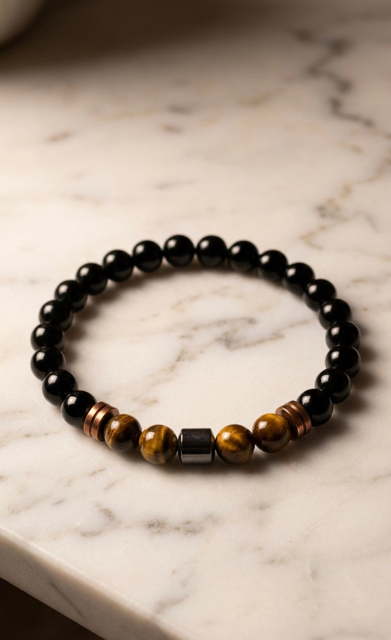 Luxury Black Onyx & Tiger Eye Men’s Bracelet – Handmade Beaded Jewellery