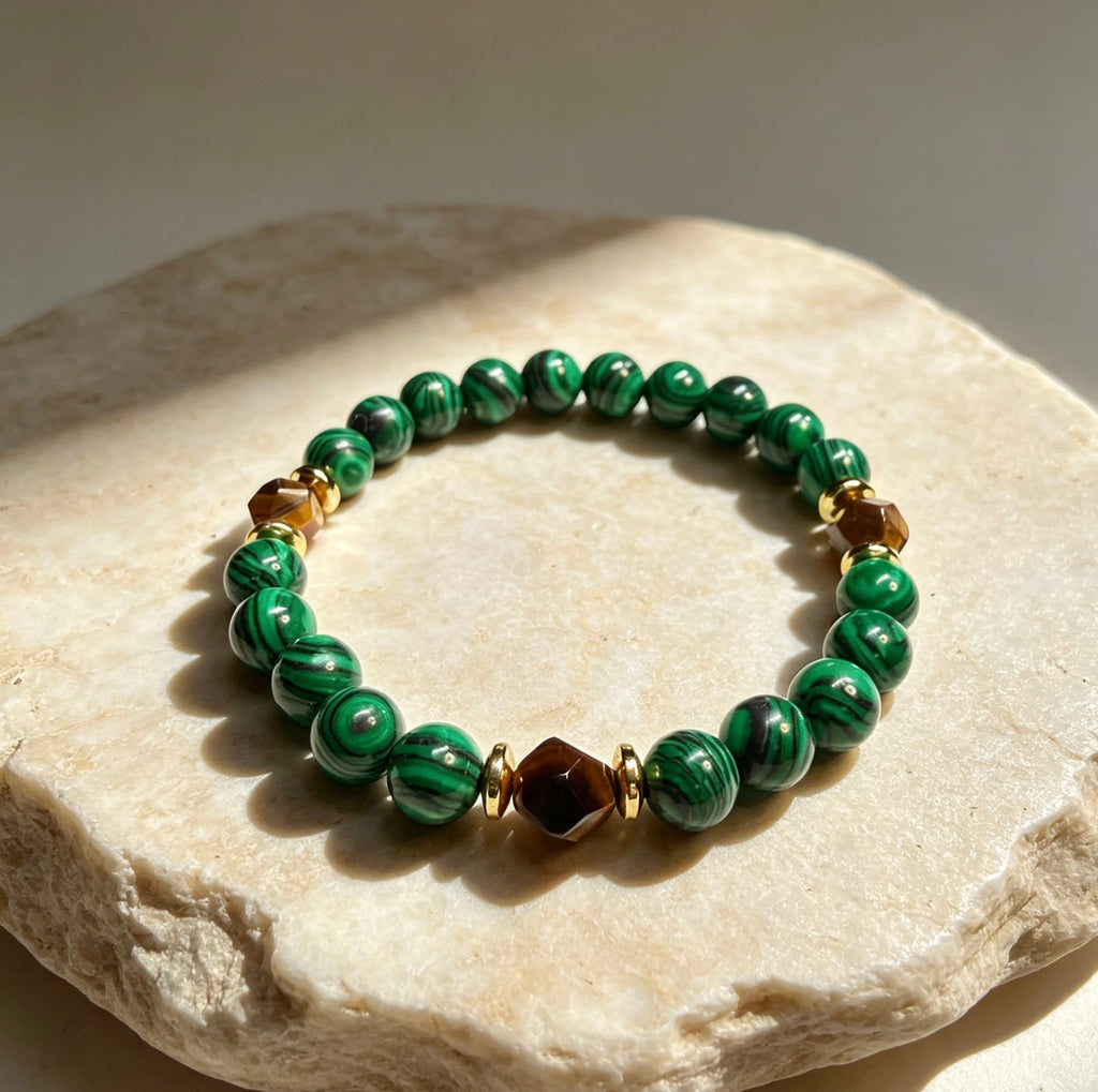 Premium Women’s Malachite & Tiger Eye Bracelet – 8mm Beads