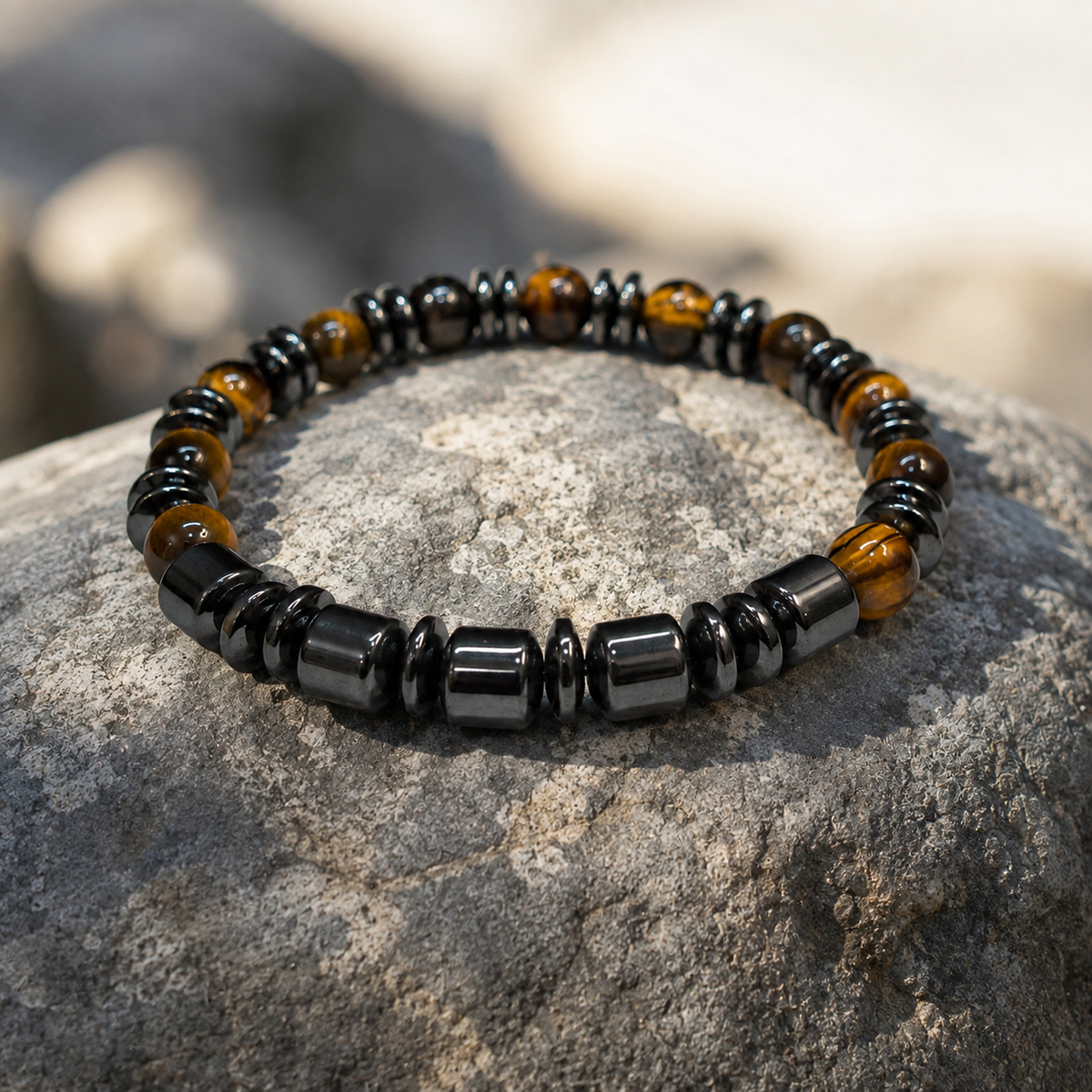 Tiger Eye, Hematite, 8mm, Natural Stone, Beaded Bracelet, Unisex, Handmade, Custom Size.