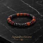 Handmade Wooden & Hematite Bracelet | 8 mm Beads | 19 cm Stretch Bracelet | Custom Size Available | Men’s & Women’s Bracelet