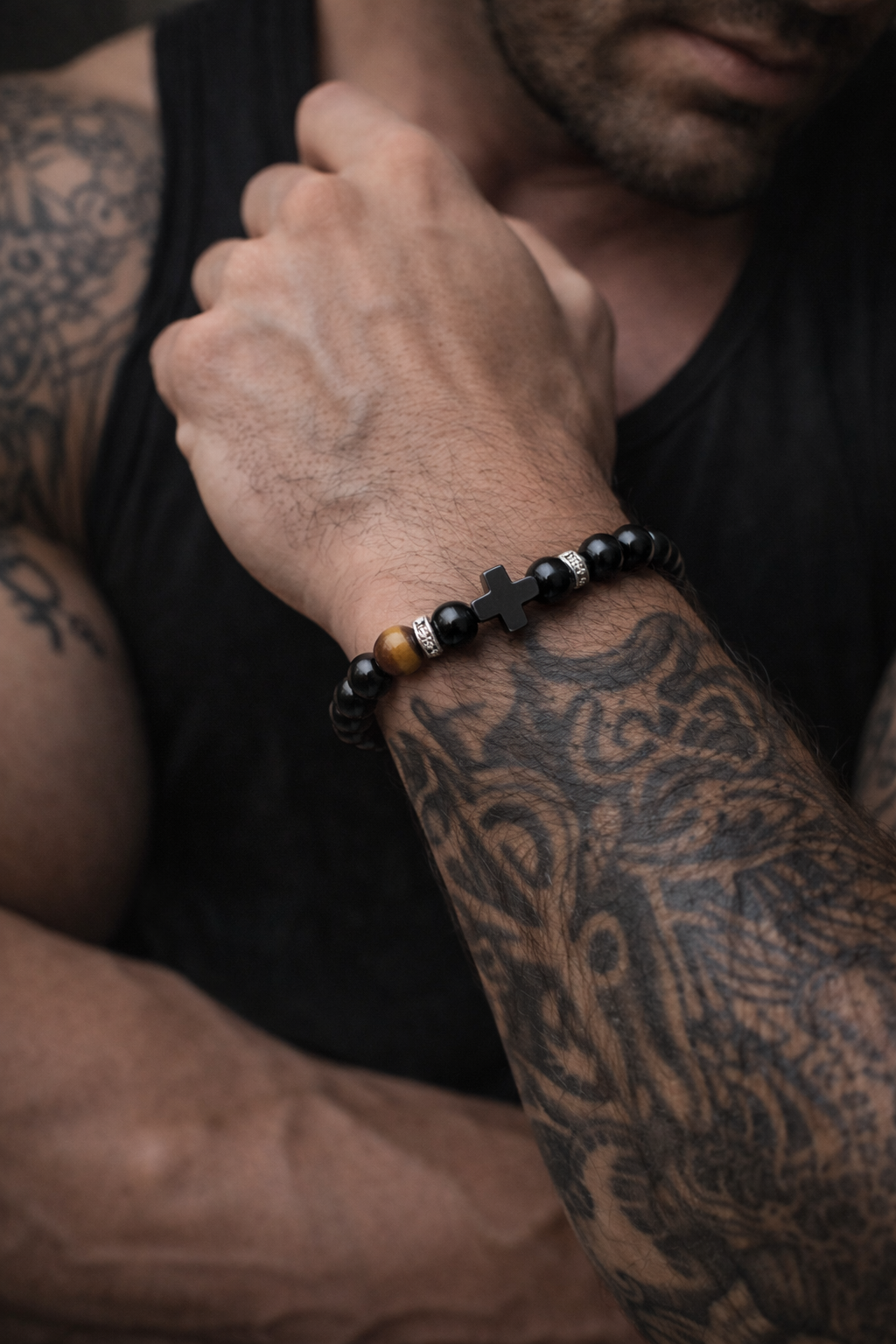 Luxury Black Onyx & Tiger’s Eye Bracelet – Natural Gemstone Jewelry