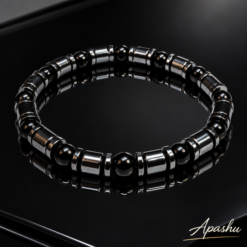 Men’s Black Onyx & Hematite Bracelet – Natural Stone Beaded Bracelet