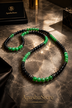 Handmade Black Onyx & Green Jade Style Beaded Necklace – 26 Inch / Slip-On Men’s Necklace