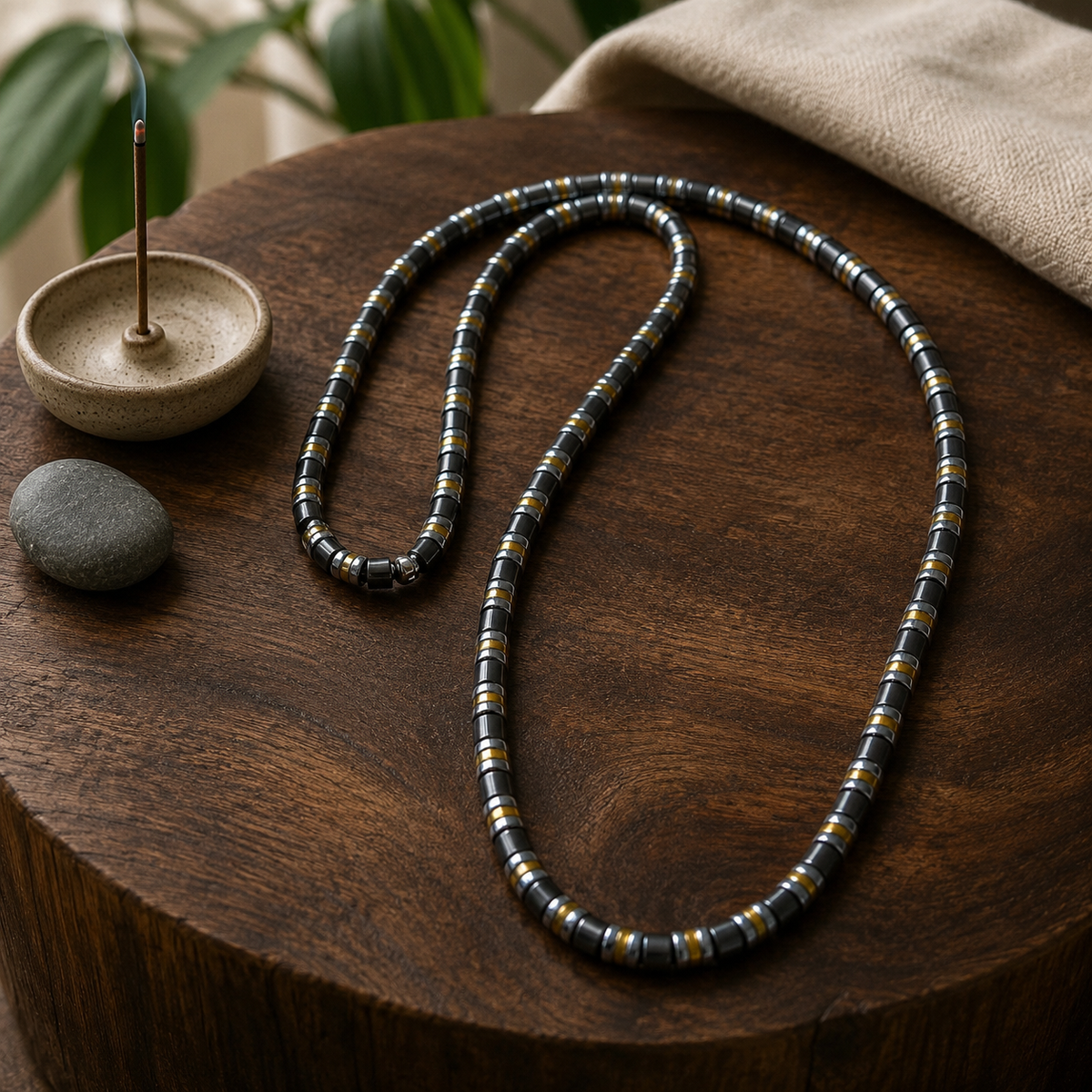 Luxury Black & Gold Hematite Beaded Necklace – 26 Inches (66 cm) – 6 mm Beads – Slip-On – Handmade – Any Size Available