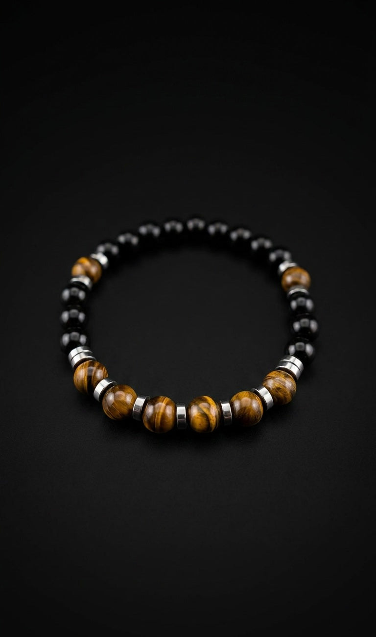 Handmade Natural Tiger Eye & Black Onyx Bracelet