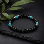 Black Onyx & Turquoise Men’s Bracelet 19cm – Natural Stone Beaded Bracelet – Any Size Available ✨