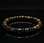 Tiger Eye, Hematite, 8mm, Natural Stone, Beaded Bracelet, Unisex, Handmade, Custom Size.