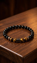 Luxury Black Onyx & Tiger Eye Men’s Bracelet – Handmade Beaded Jewellery