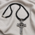 Men’s Black Onyx & Hematite Celtic Cross Necklace – 6mm Natural Stone Beads – Stainless Steel Cross – Handmade – Custom Size