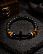 Black Onyx & Tiger Eye Cross Bracelet – Any Size – 19 cm Default – Men Women Gift