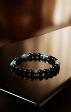 Black Onyx & Turquoise Men’s Bracelet 19cm – Natural Stone Beaded Bracelet – Any Size Available ✨