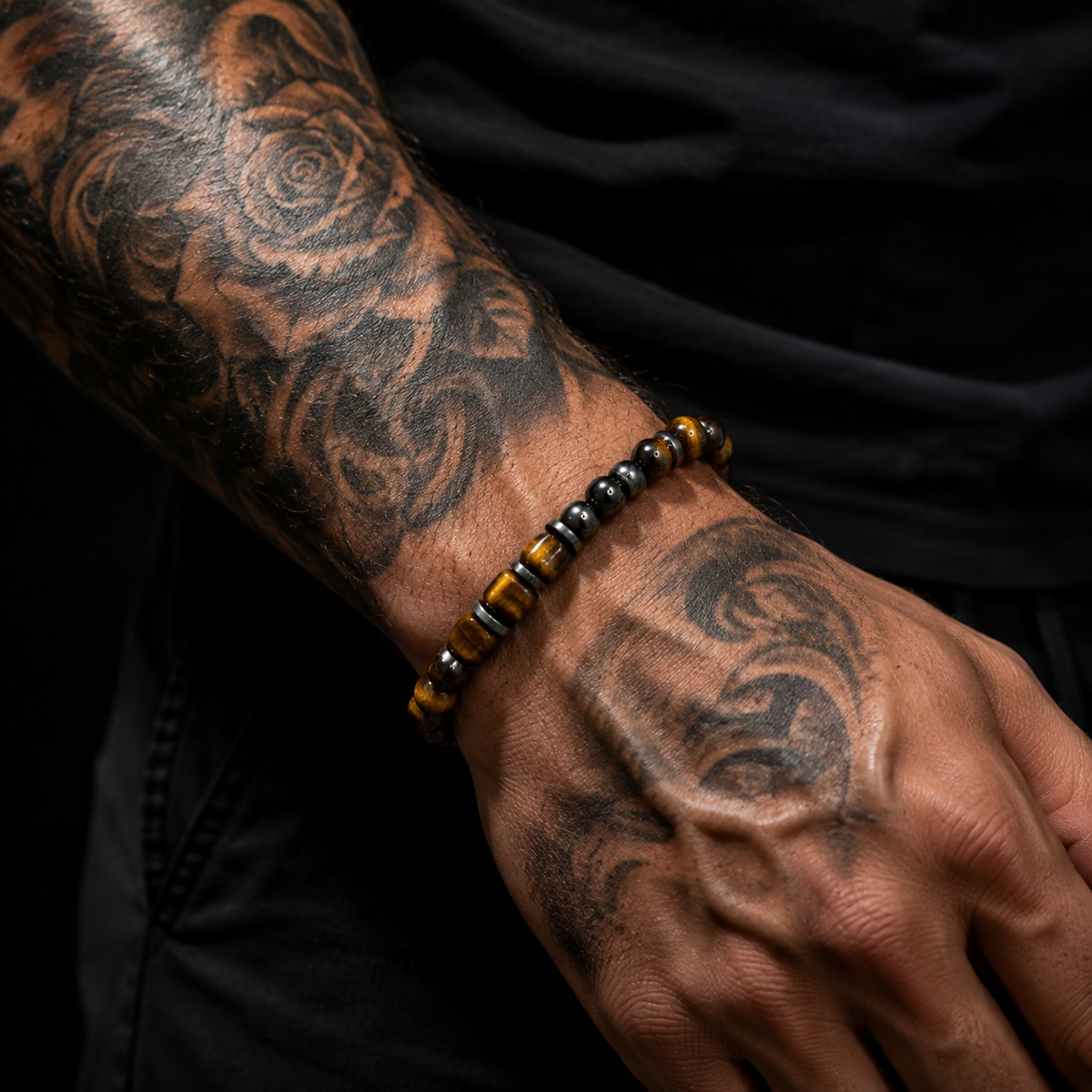 Tiger Eye & Hematite Bracelet – 20cm Natural Stone Unisex Bracelet – Handmade Beaded Jewellery – Custom Sizes Available