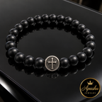 Men’s Matte Black Onyx Cross Bracelet – 8mm Natural Stone Beads