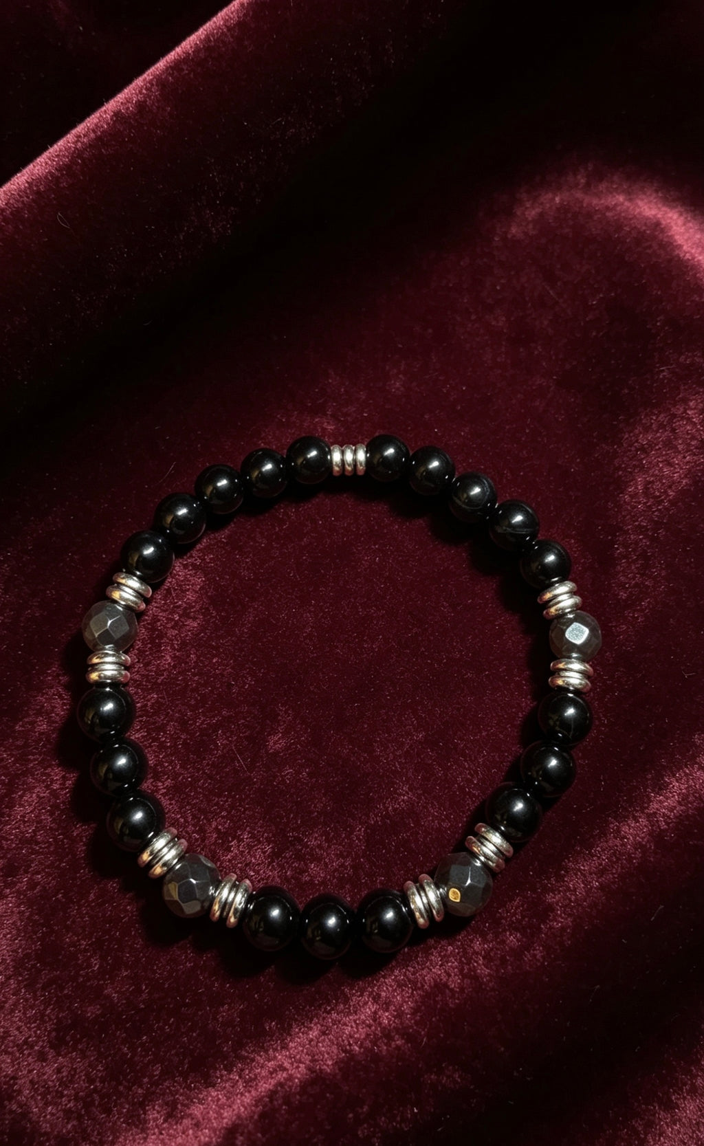Black Onyx & Hematite Bracelet 19 cm – Minimalist Men’s Beaded Bracelet – Any Size Available – Stretch Gemstone Bracelet – Gift for Him