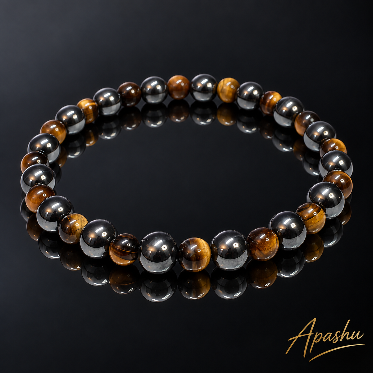 Men’s Tiger Eye & Hematite Bracelet – 6mm & 8mm Natural Stone Beads – 19cm