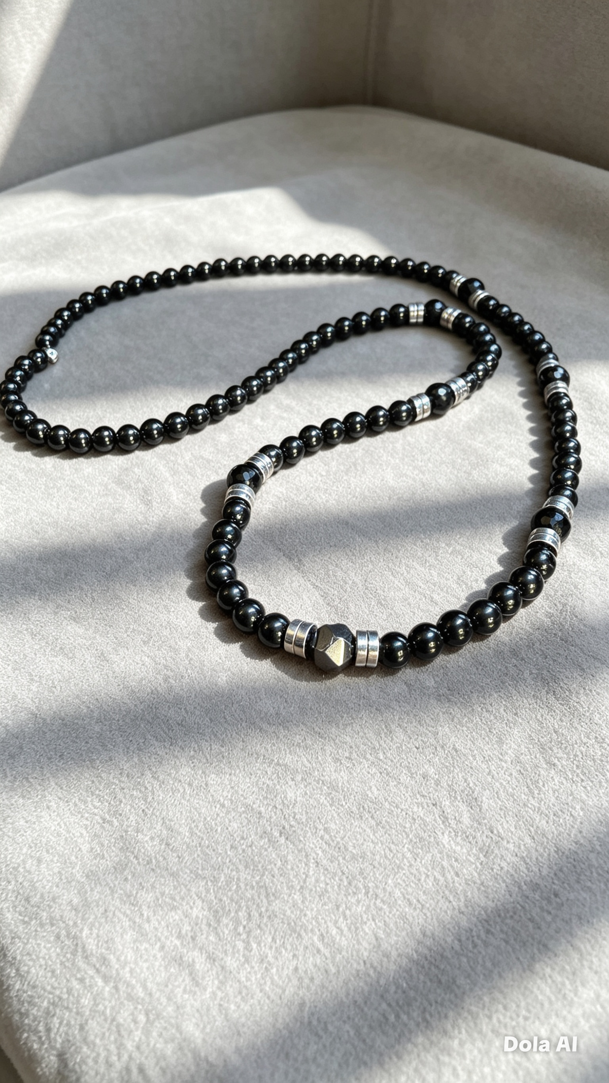 26 Inch Black Onyx Necklace for Men with Hematite Spacers – Handmade Luxury Natural Stone Beaded Necklace