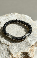 Men’s Black Onyx & Hematite Bracelet – 19 cm – Natural Stone Bracelet – Any Size Available
