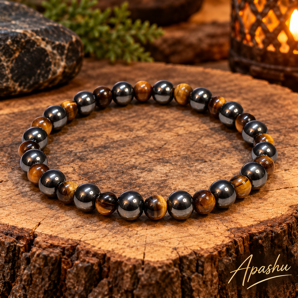 Men’s Tiger Eye & Hematite Bracelet – 6mm & 8mm Natural Stone Beads – 19cm