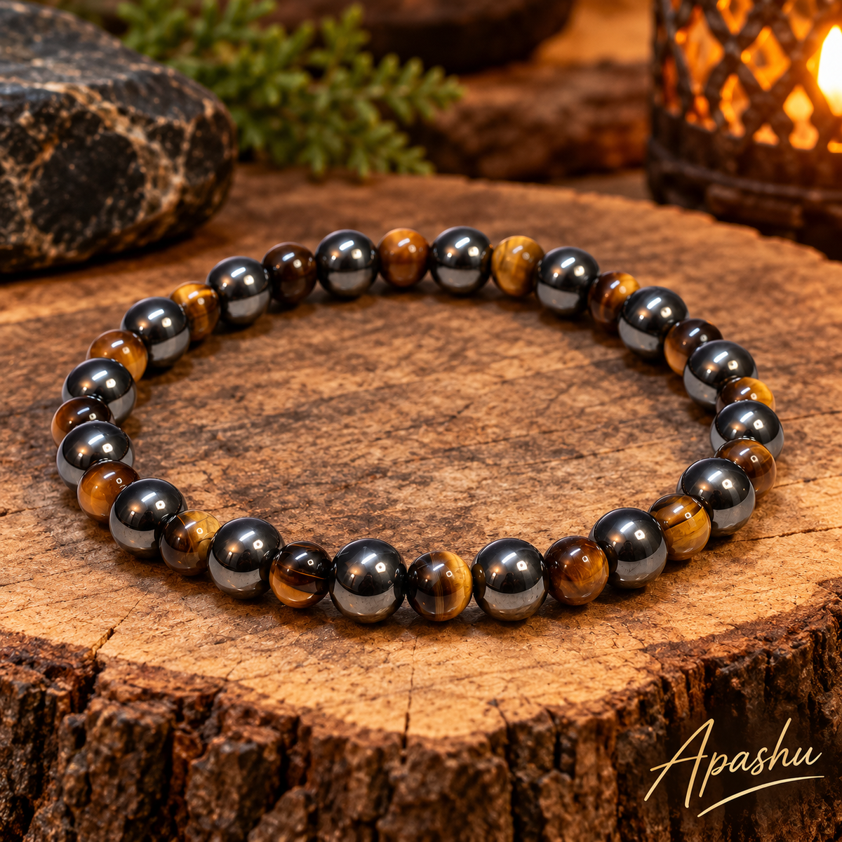 Men’s Tiger Eye & Hematite Bracelet – 6mm & 8mm Natural Stone Beads – 19cm