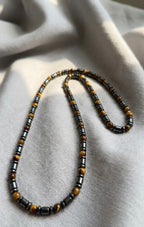 6mm Tiger Eye & Hematite Necklace – 27 Inch – Slip-On Design – Men’s Natural Stone Necklace