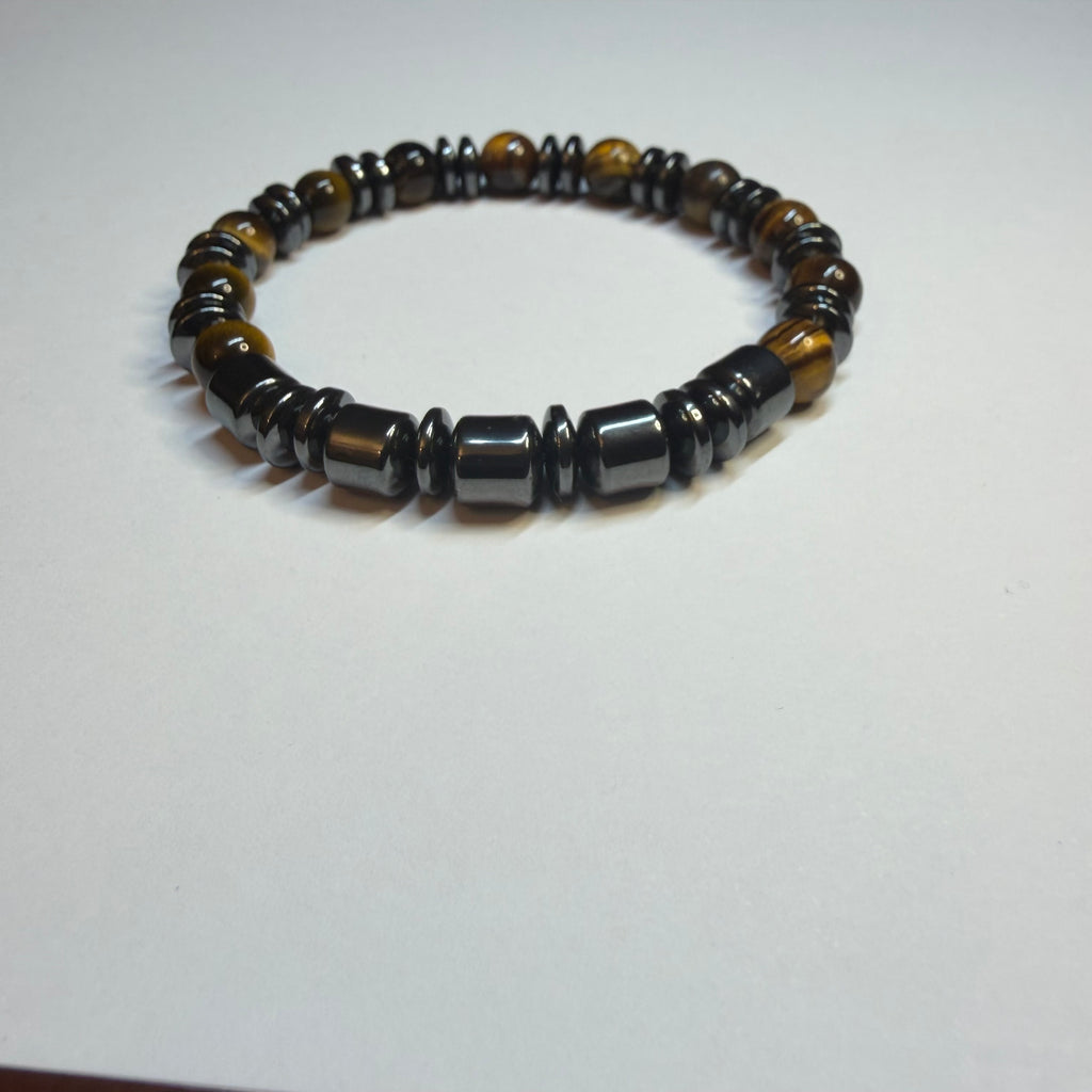 Tiger Eye, Hematite, 8mm, Natural Stone, Beaded Bracelet, Unisex, Handmade, Custom Size.