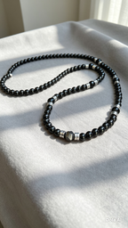 26 Inch Black Onyx Necklace for Men with Hematite Spacers – Handmade Luxury Natural Stone Beaded Necklace