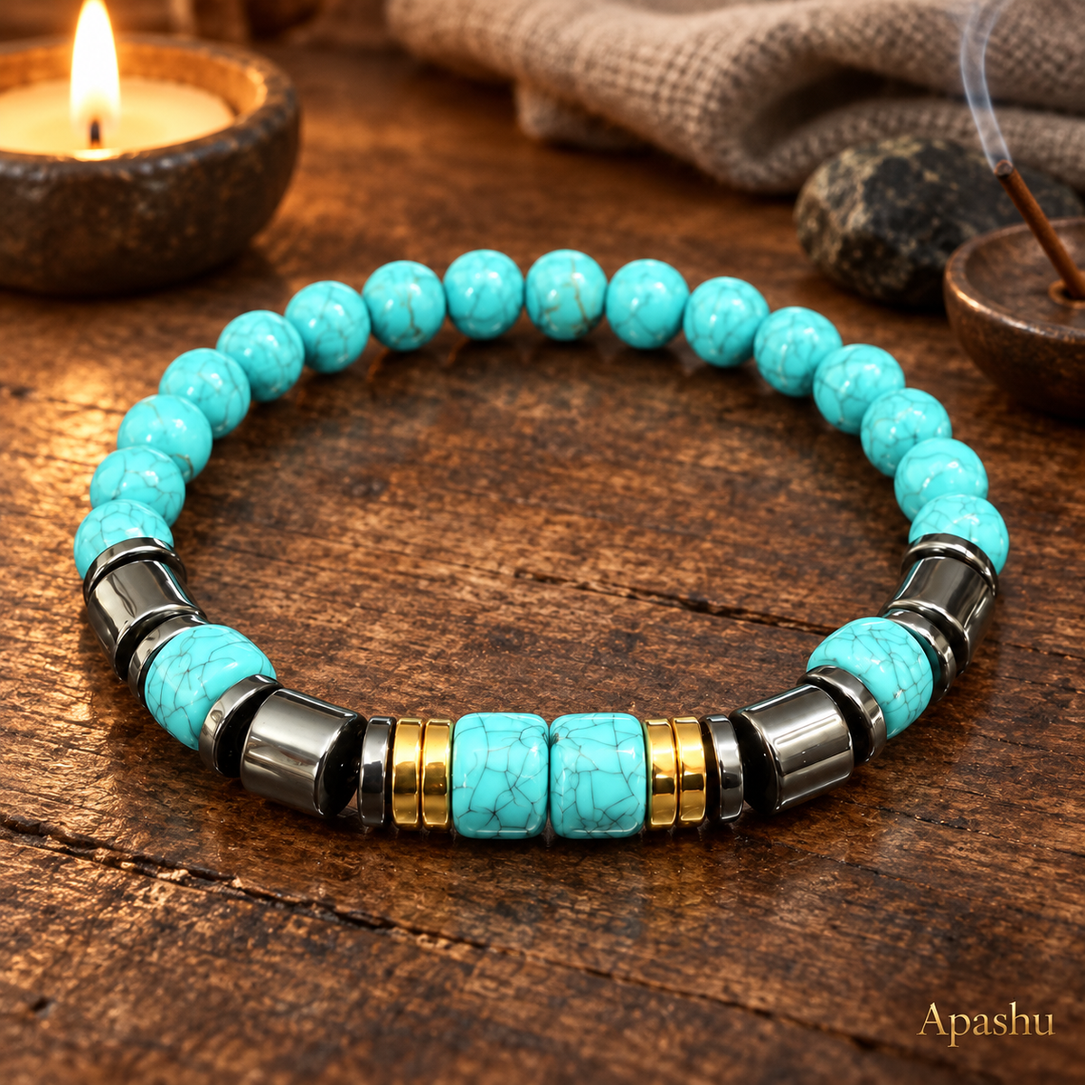 Turquoise & Hematite Beaded Bracelet